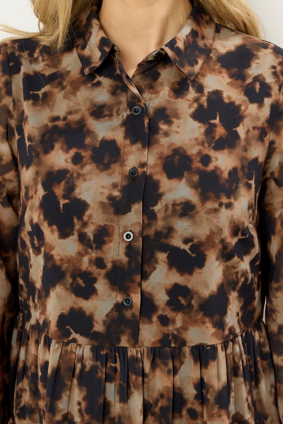 Long Tall Sally Brown Marble Sheer Tiered Dress