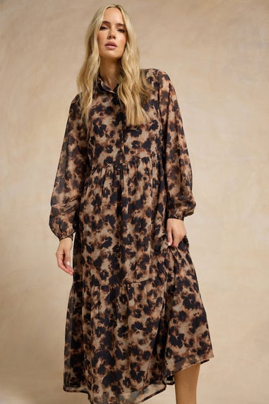 Long Tall Sally Brown Marble Sheer Tiered Dress