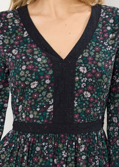 Long Tall Sally Dark Green Floral Lace Trim Maxi Dress