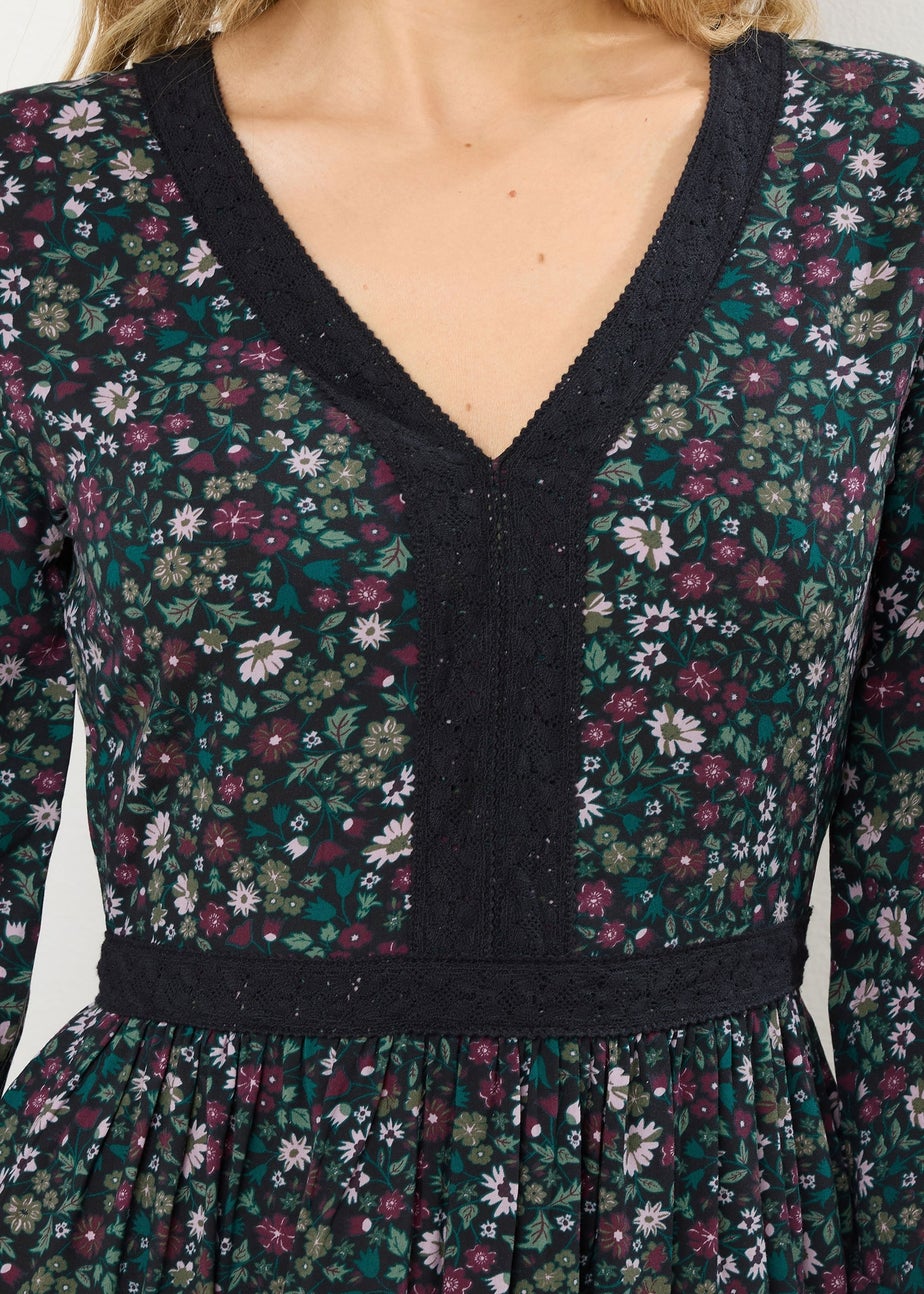 Long Tall Sally Dark Green Floral Lace Trim Maxi Dress