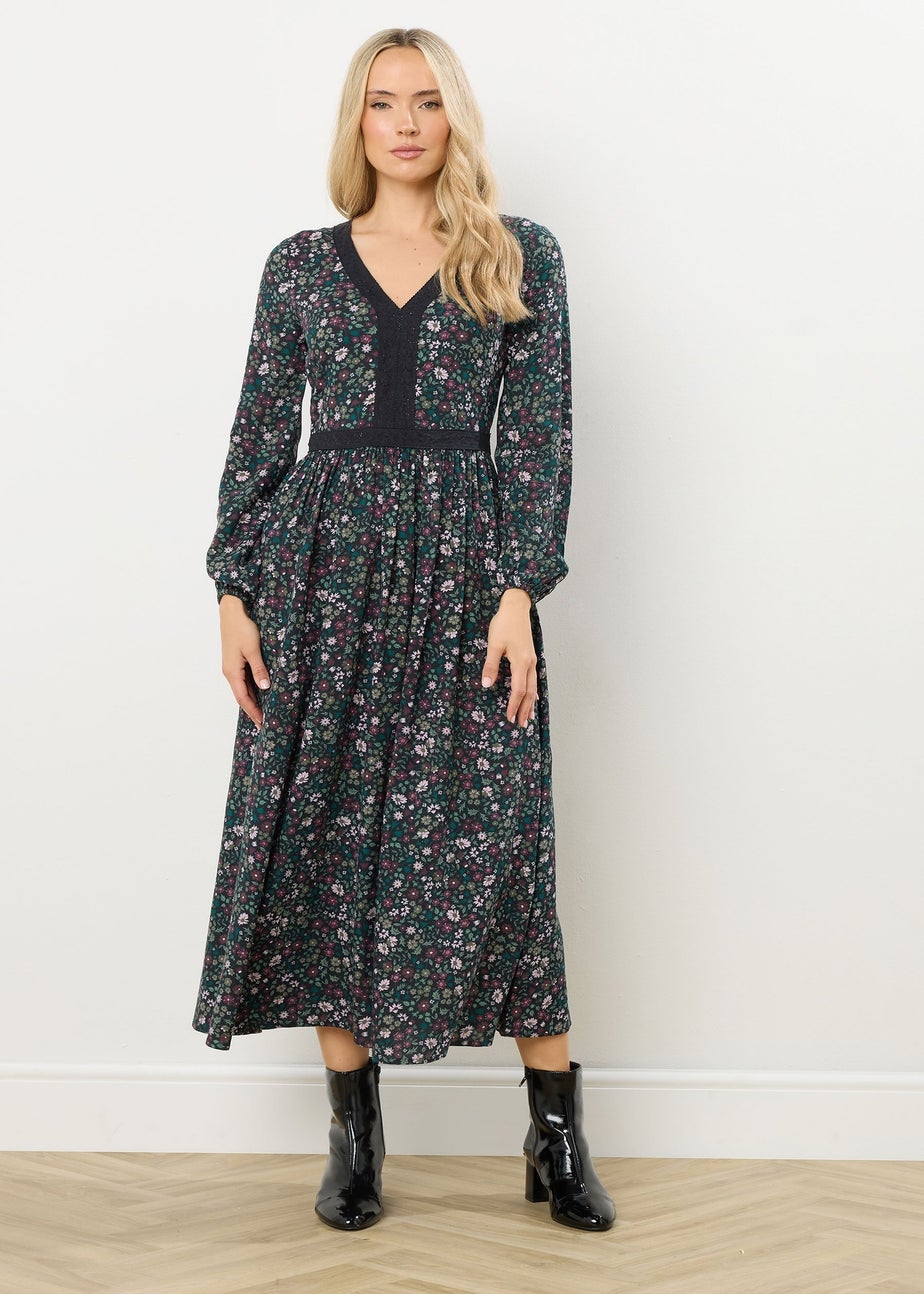 Long Tall Sally Dark Green Floral Lace Trim Maxi Dress