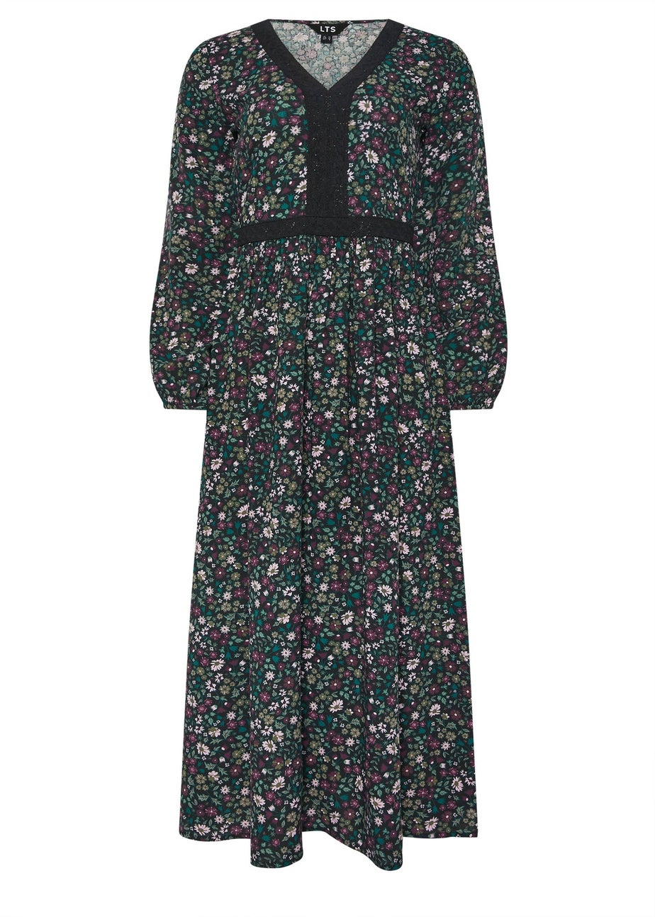 Long Tall Sally Dark Green Floral Lace Trim Maxi Dress