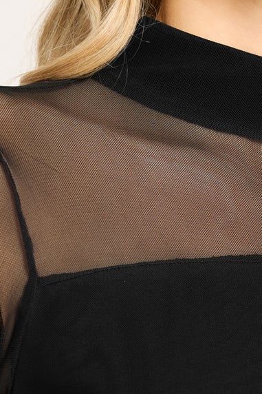 Long Tall Sally Black Mesh High Neck Midi Dress