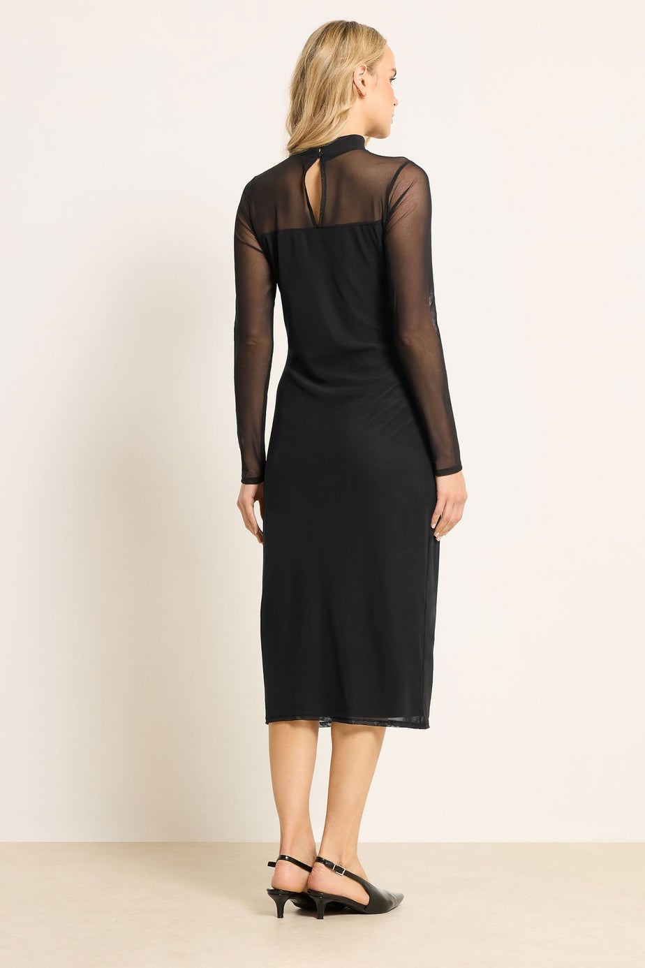 Long Tall Sally Black Mesh High Neck Midi Dress
