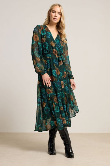 Long Tall Sally Dark Green Floral Chiffon Dobby Dress