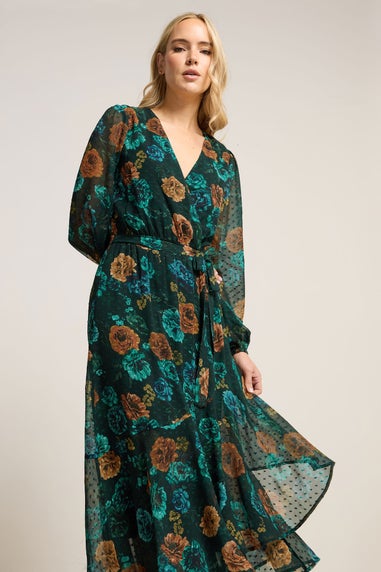 Long Tall Sally Dark Green Floral Chiffon Dobby Dress