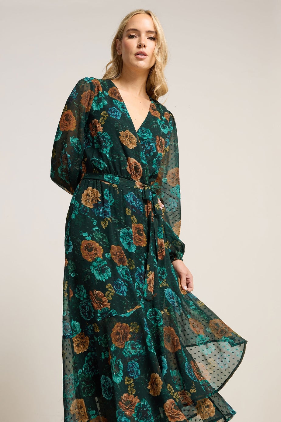 Long Tall Sally Dark Green Floral Chiffon Dobby Dress