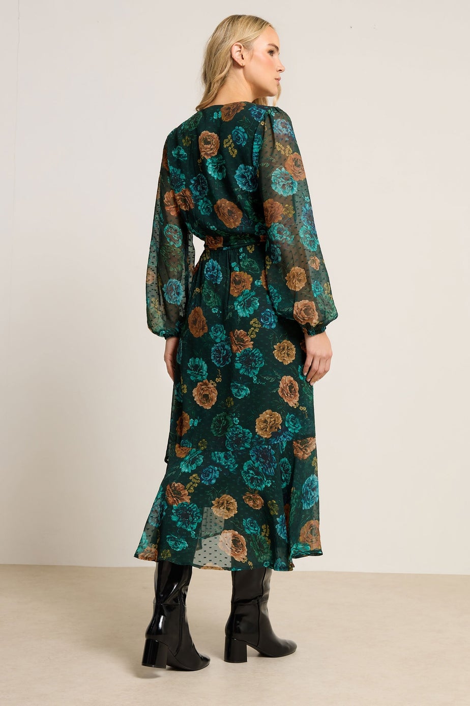 Long Tall Sally Dark Green Floral Chiffon Dobby Dress
