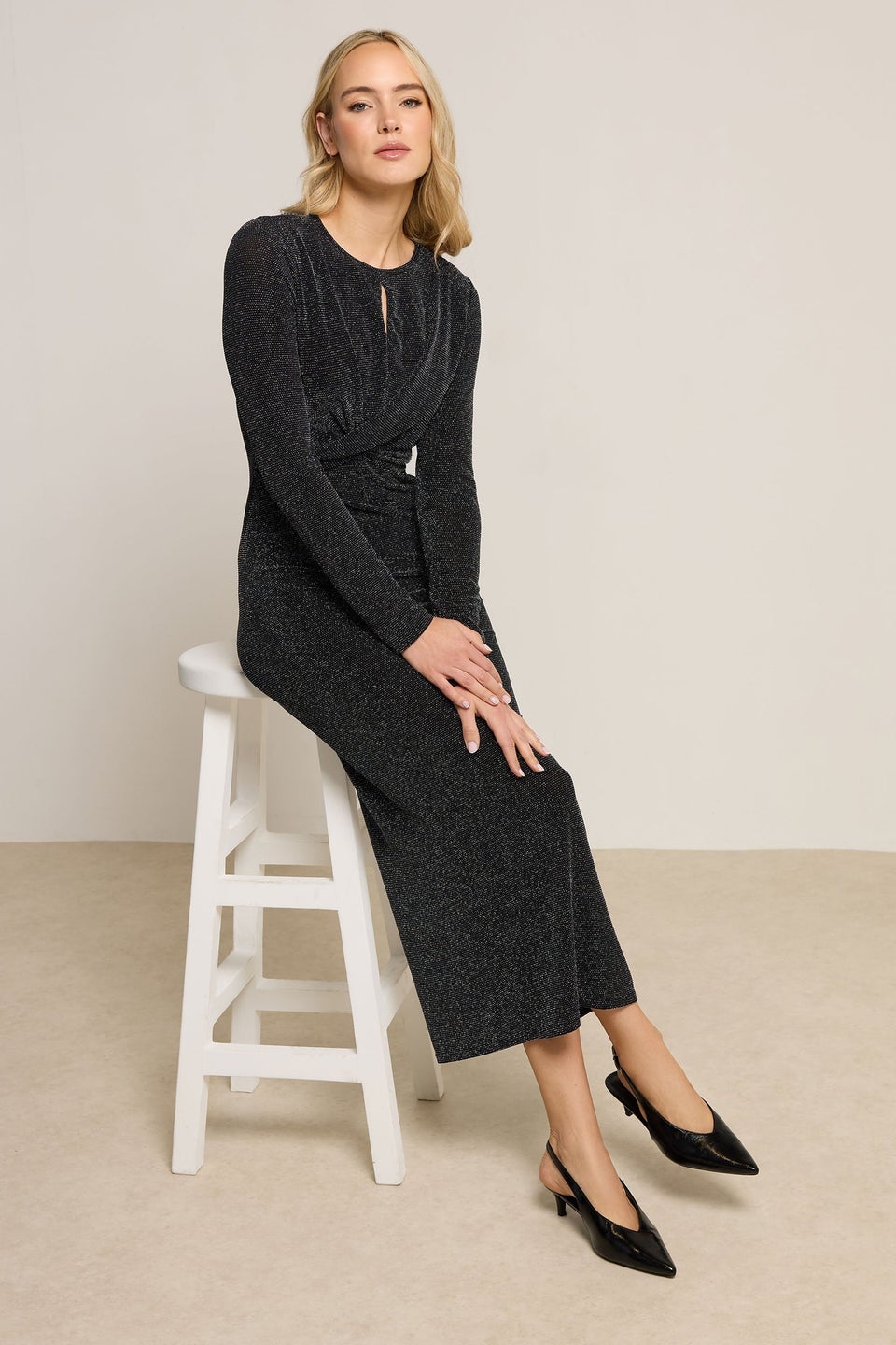 Long Tall Sally Black Glitter Sparkle Twist Maxi Dress