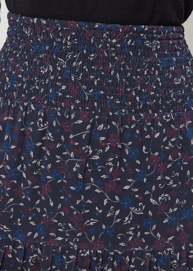 Long Tall Sally Navy Blue Floral Border Tiered Maxi Skirt