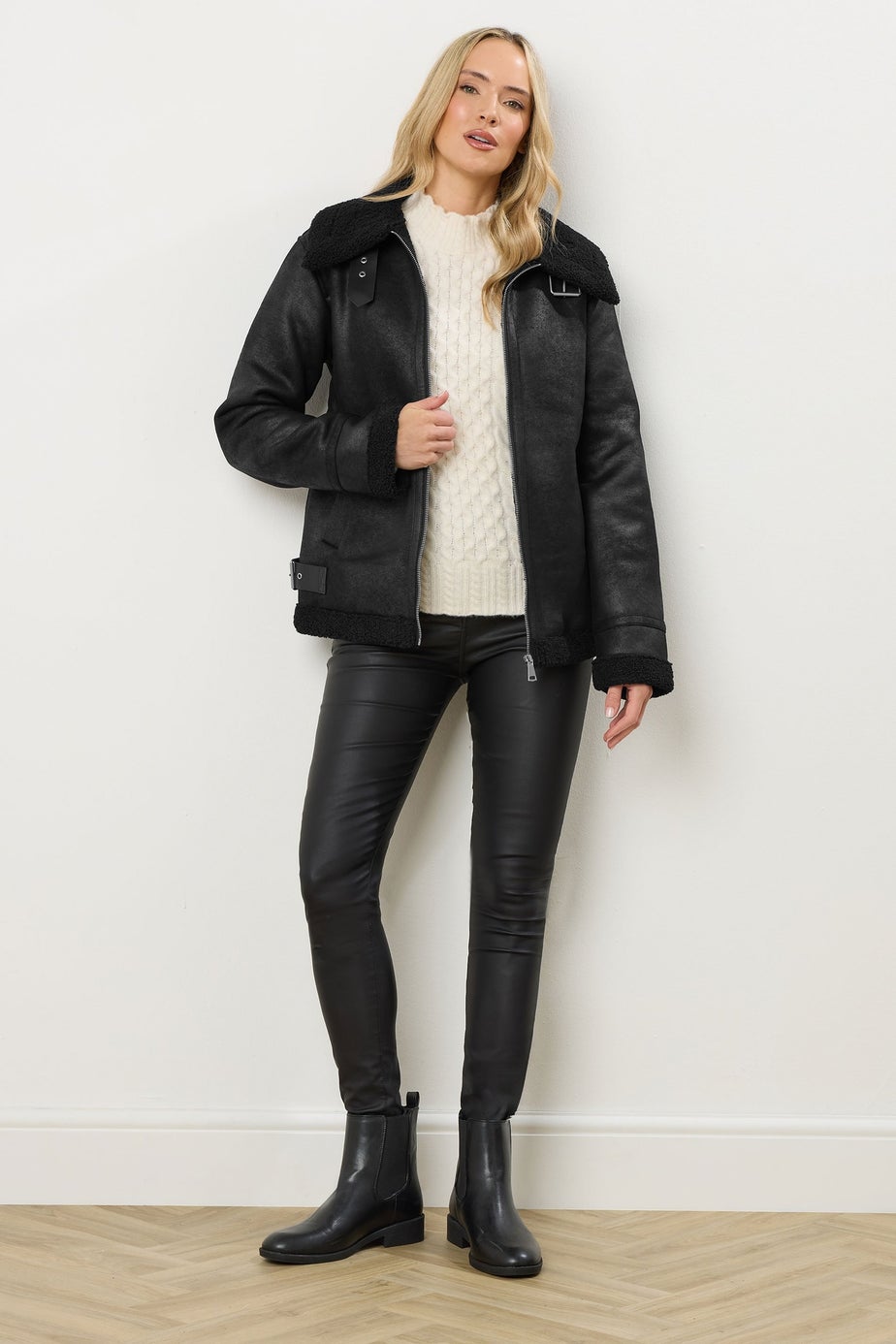 Long Tall Sally Black Aviator Taped Seam Jacket