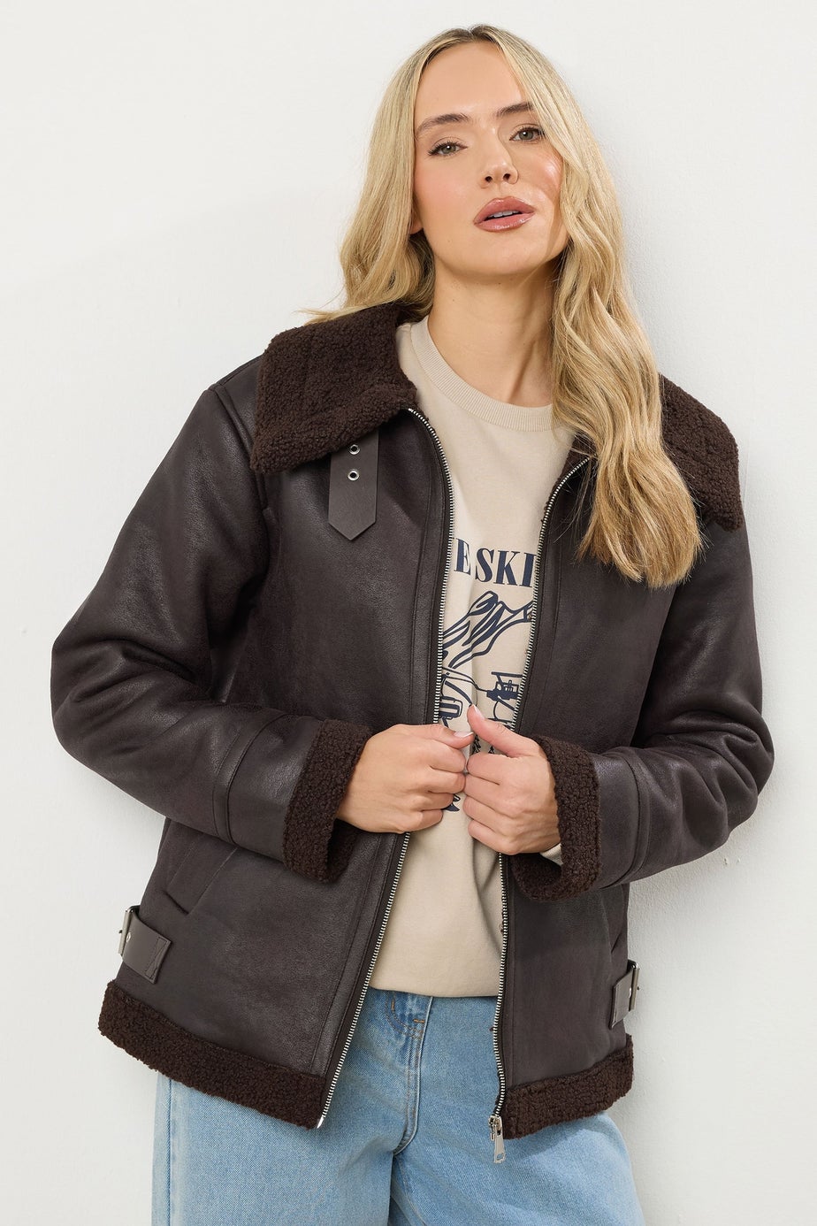 Long Tall Sally Chocolate Brown Aviator Jacket