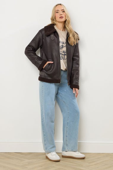 Long Tall Sally Chocolate Brown Aviator Jacket