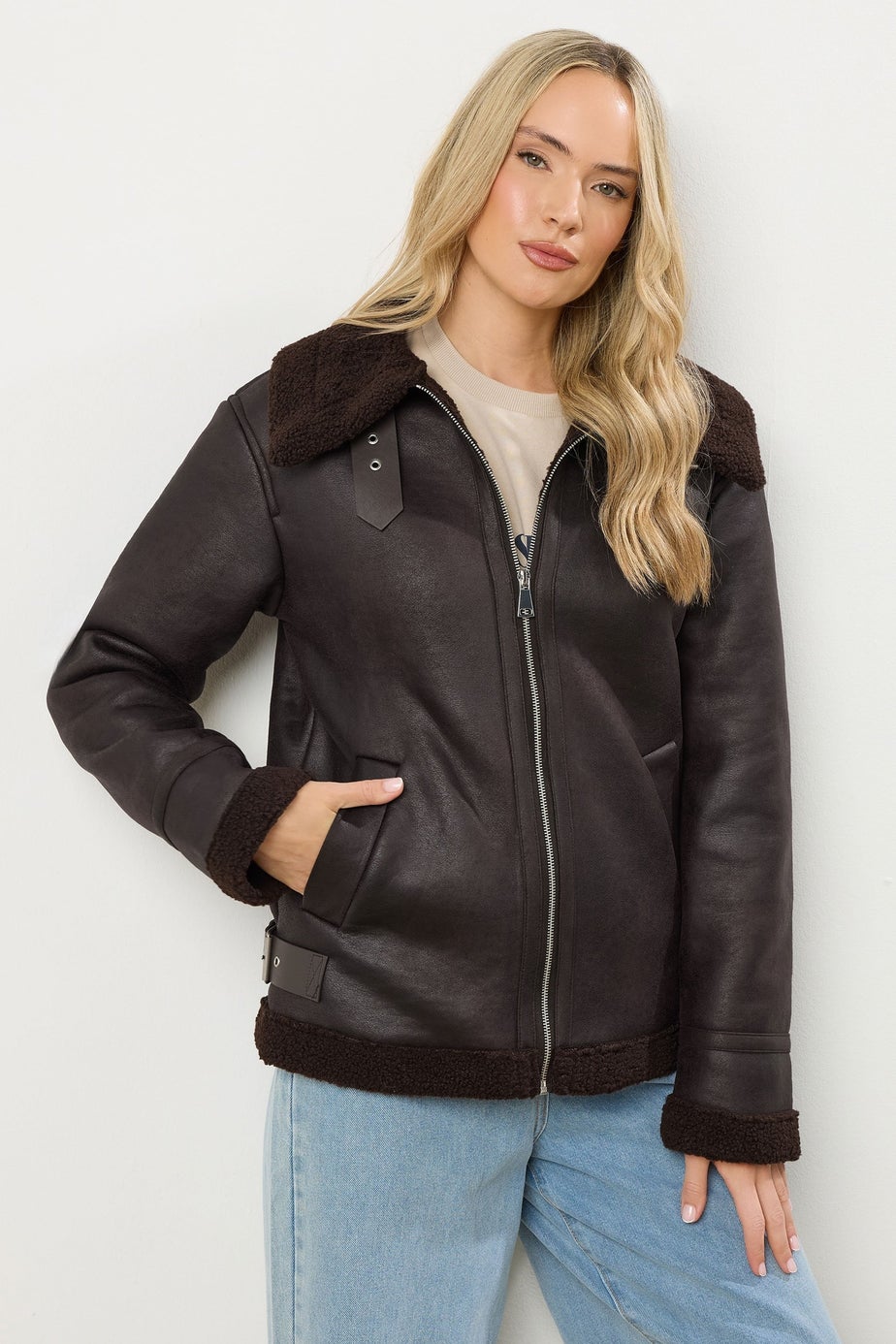 Long Tall Sally Chocolate Brown Aviator Jacket