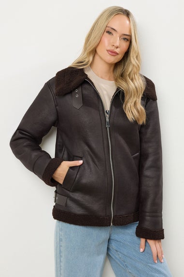 Long Tall Sally Chocolate Brown Aviator Jacket