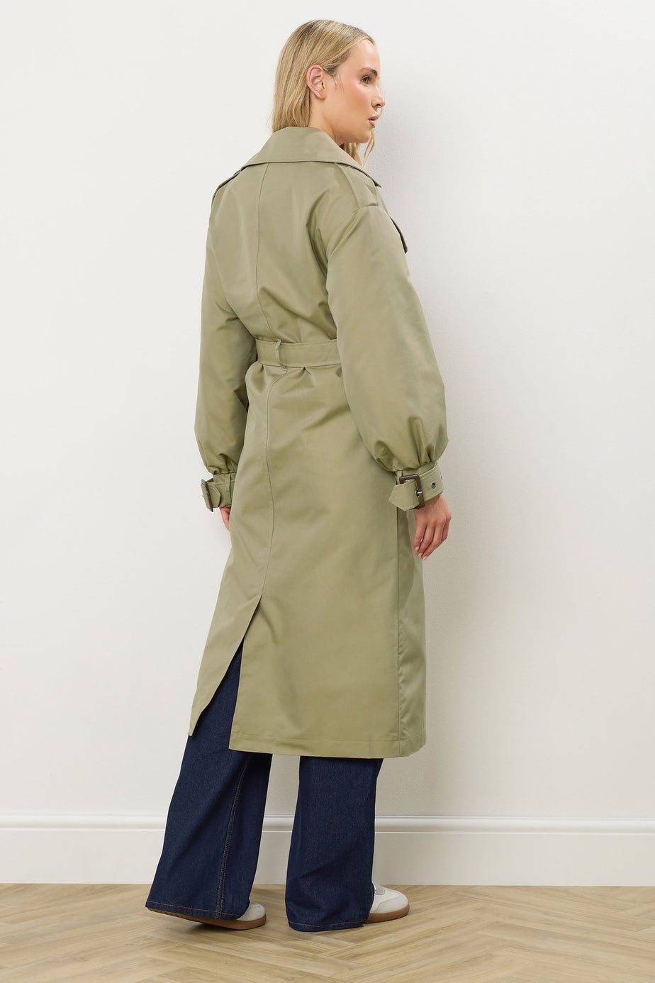 Long Tall Sally Sage Green Balloon Sleeve Buckle Trench Coat