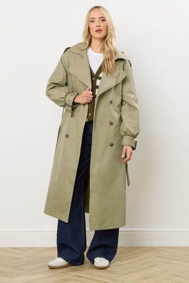 Long Tall Sally Sage Green Balloon Sleeve Buckle Trench Coat