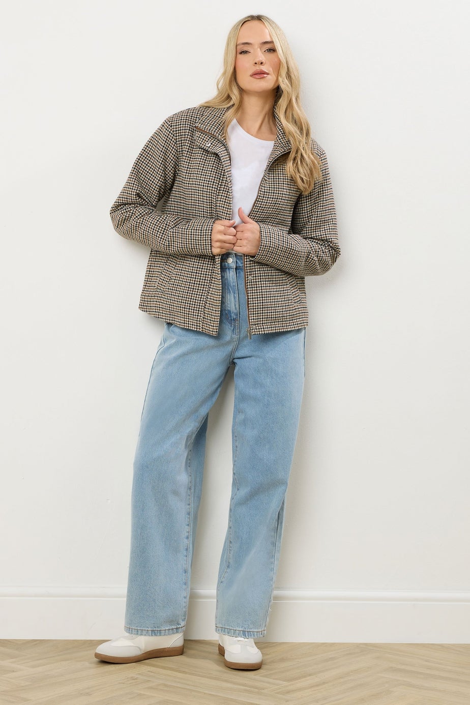 Long Tall Sally Brown Check Funnel Neck Coat