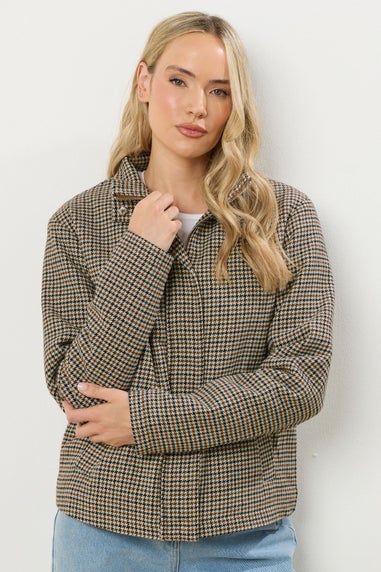 Long Tall Sally Brown Check Funnel Neck Coat