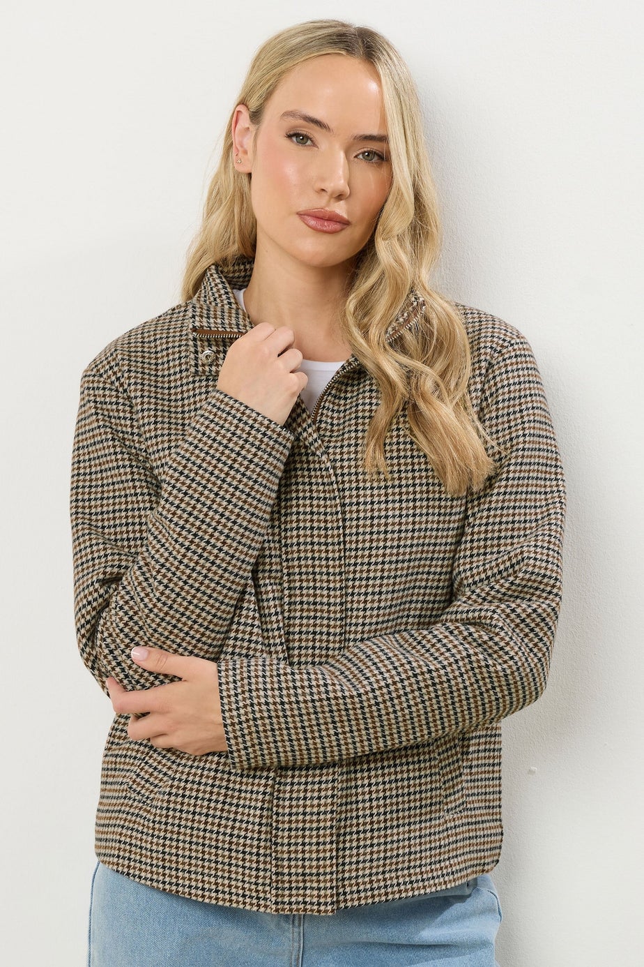 Long Tall Sally Brown Check Funnel Neck Coat