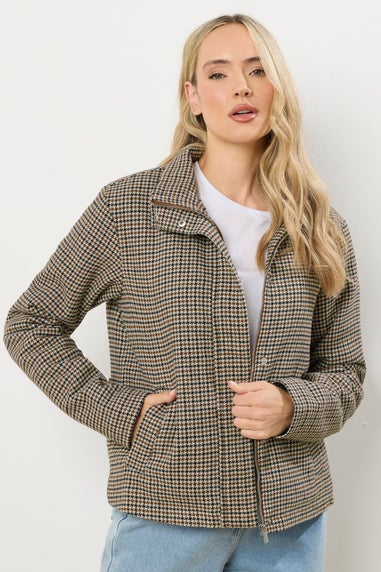 Long Tall Sally Brown Check Funnel Neck Coat