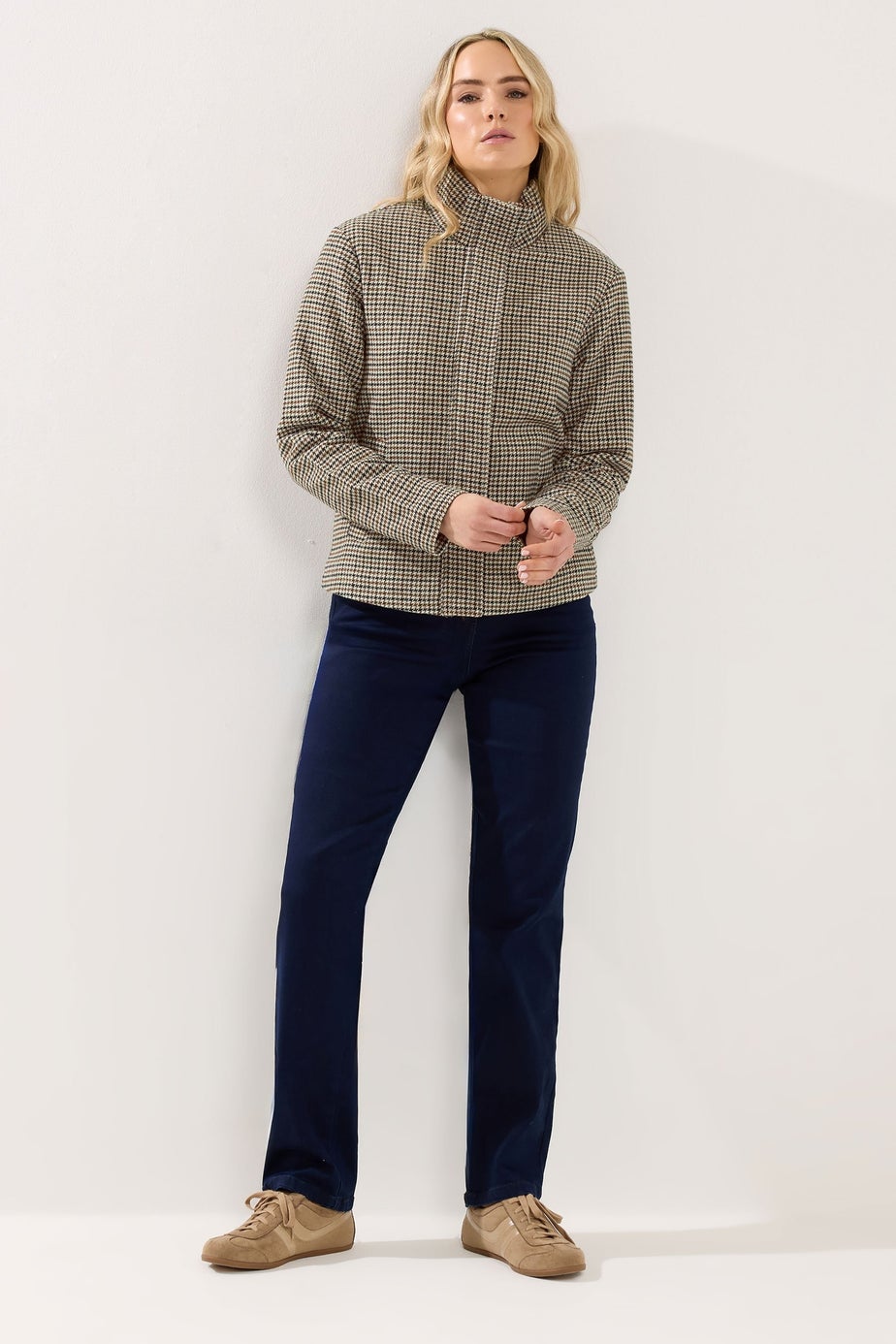 Long Tall Sally Brown Check Funnel Neck Coat