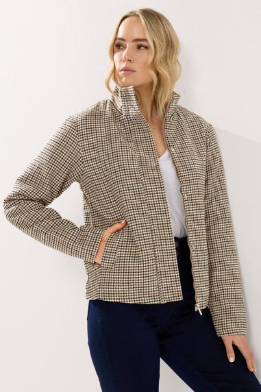 Long Tall Sally Brown Check Funnel Neck Coat