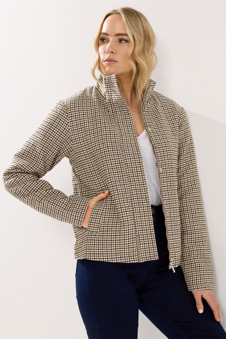 Long Tall Sally Brown Check Funnel Neck Coat