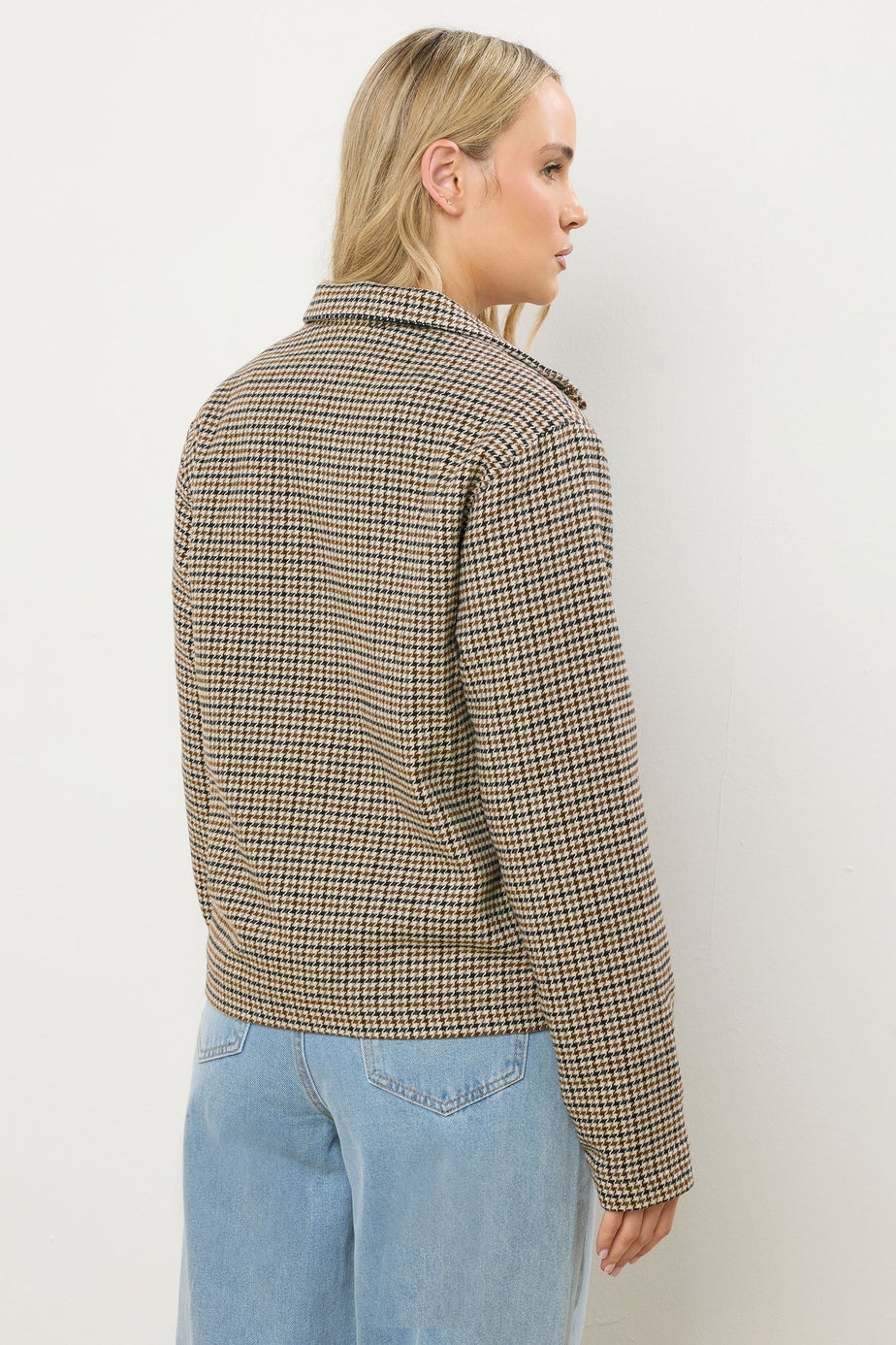 Long Tall Sally Brown Check Funnel Neck Coat