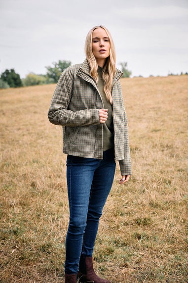 Long Tall Sally Brown Check Funnel Neck Coat