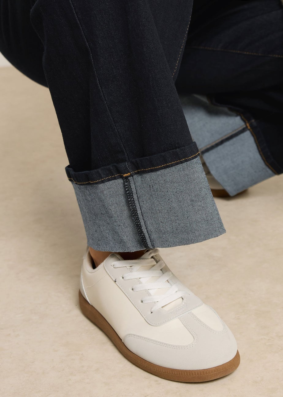 Long Tall Sally Dark Blue Turn Up Wide Leg Jeans