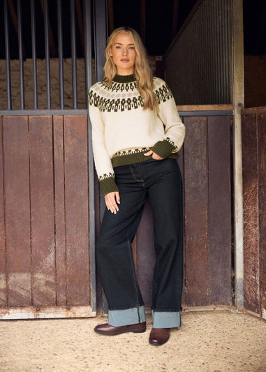 Long Tall Sally Dark Blue Turn Up Wide Leg Jeans