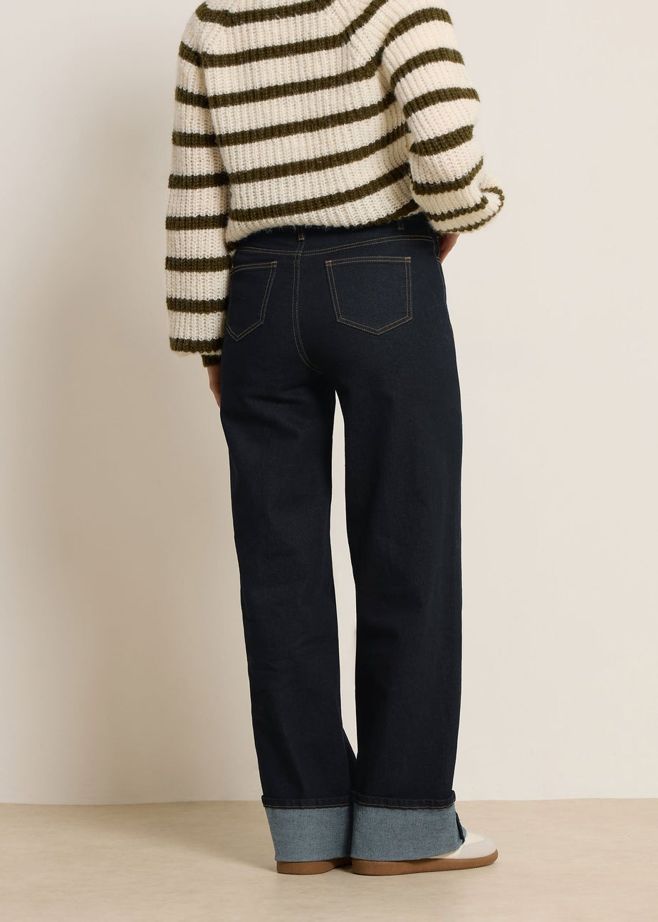 Long Tall Sally Dark Blue Turn Up Wide Leg Jeans