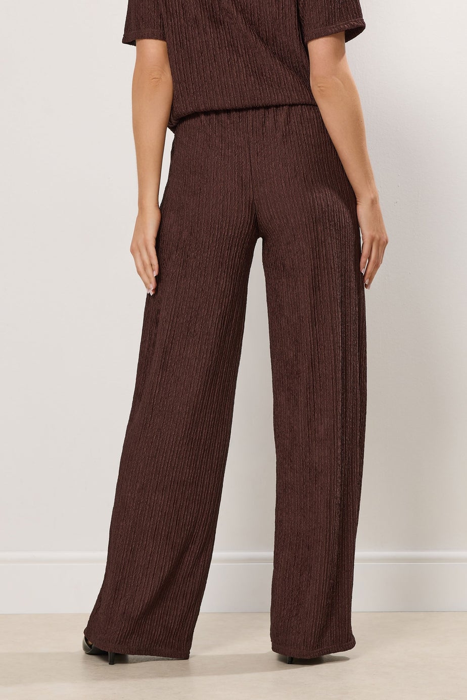 Long Tall Sally Brown Textured Elasticated Waist Trousers