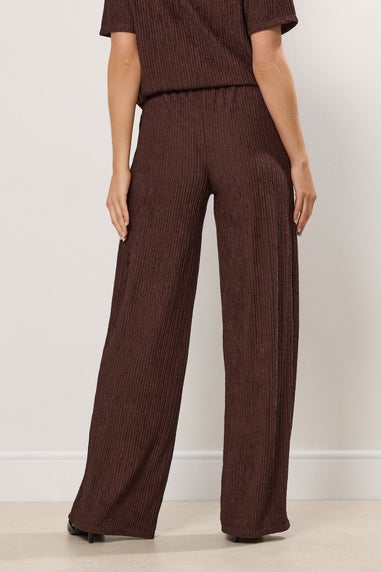 Long Tall Sally Brown Textured Elasticated Waist Trousers