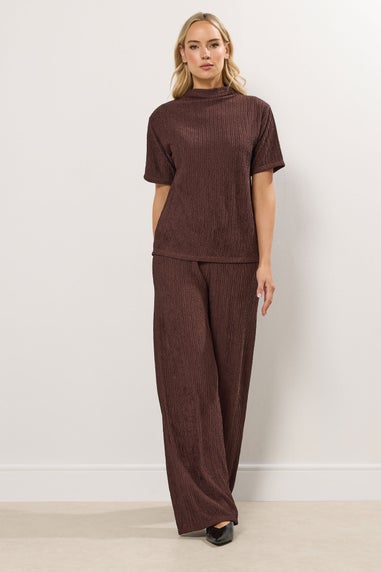 Long Tall Sally Brown Textured Elasticated Waist Trousers