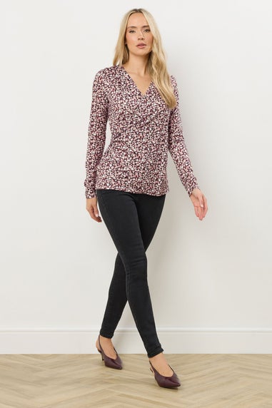 Long Tall Sally Berry Red Ditsy Floral Wrap Top