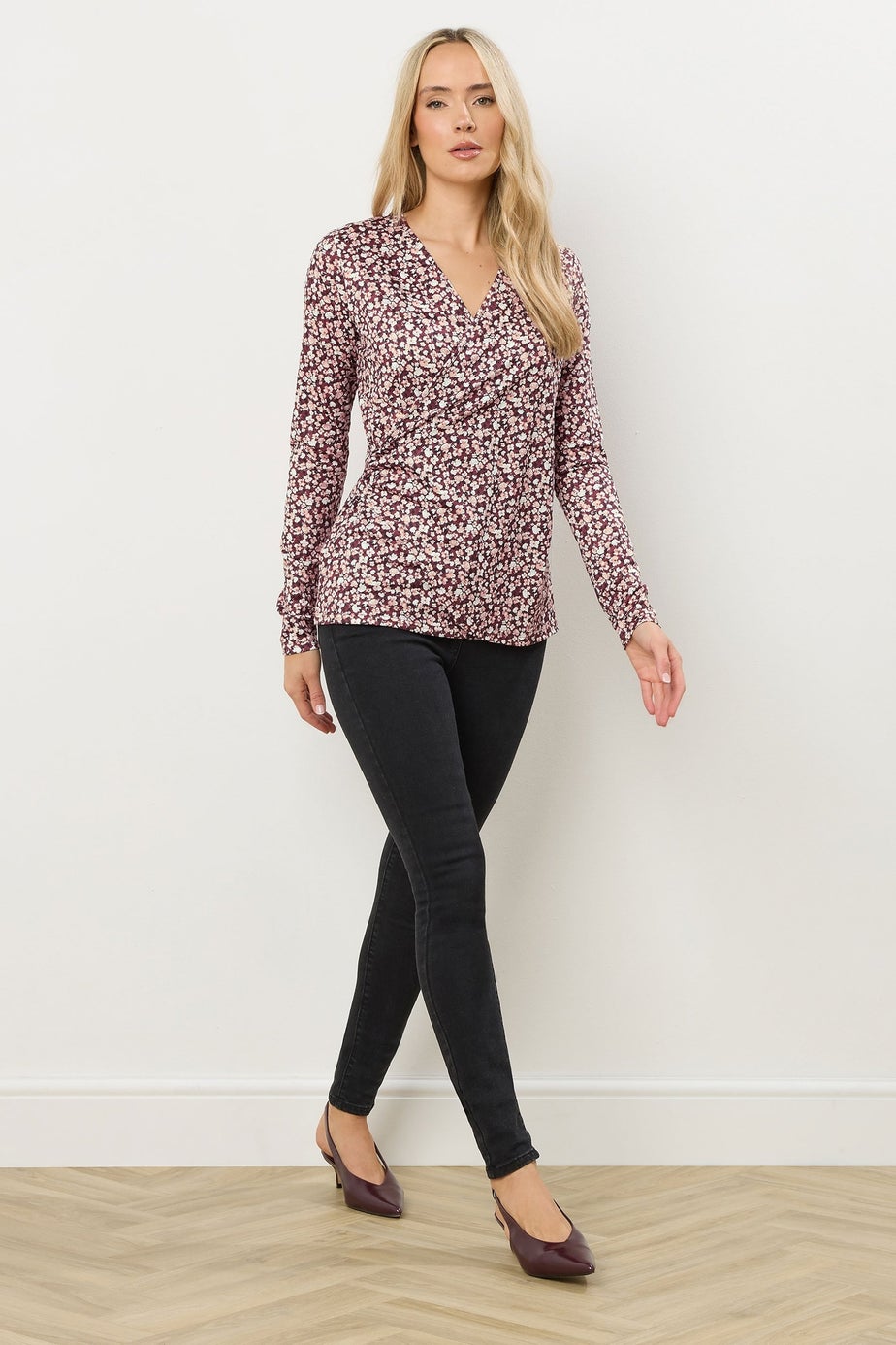 Long Tall Sally Berry Red Ditsy Floral Wrap Top