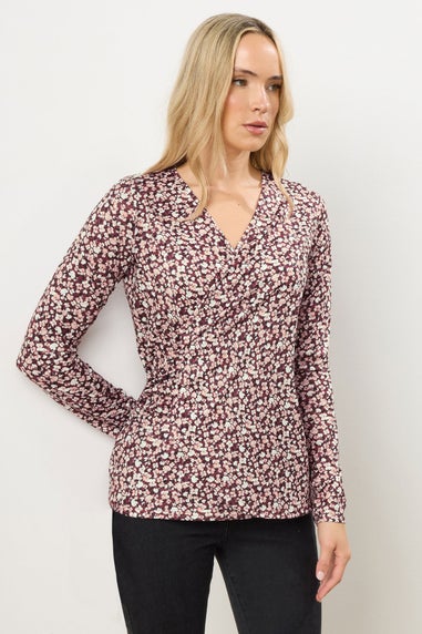 Long Tall Sally Berry Red Ditsy Floral Wrap Top