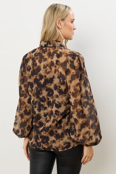 Long Tall Sally Brown Marble Sheer Pintuck Blouse