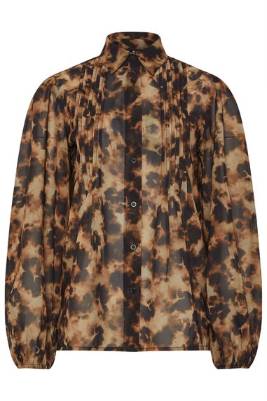 Long Tall Sally Brown Marble Sheer Pintuck Blouse