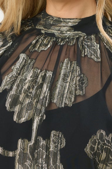 Long Tall Sally Black Floral Jacquard High Neck Blouse