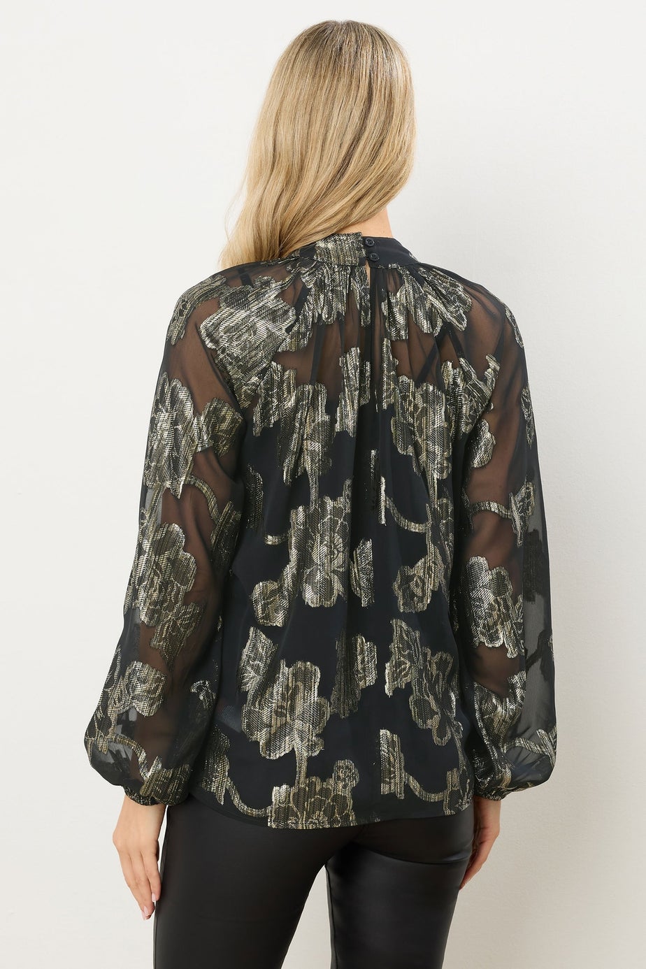 Long Tall Sally Black Floral Jacquard High Neck Blouse