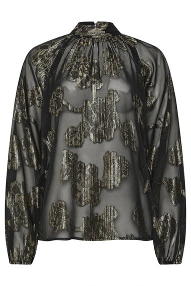 Long Tall Sally Black Floral Jacquard High Neck Blouse