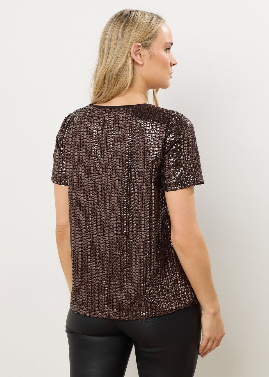 Long Tall Sally Brown Crew Neck Sequin Top