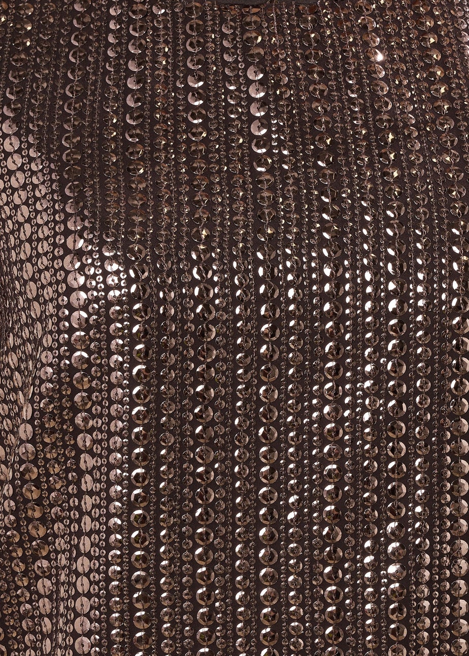 Long Tall Sally Brown Crew Neck Sequin Top