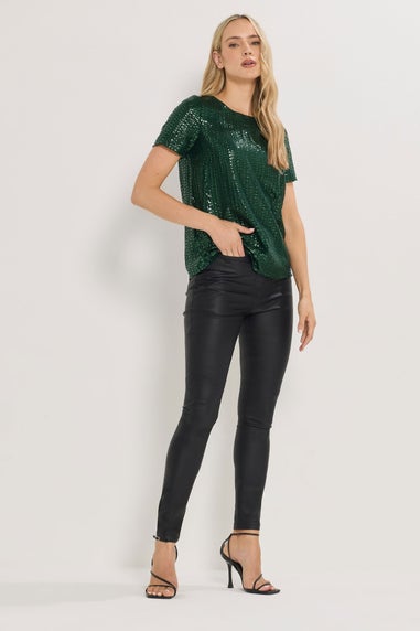 Long Tall Sally Green Crew Neck Sequin Top