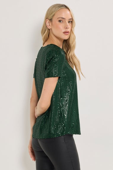 Long Tall Sally Green Crew Neck Sequin Top