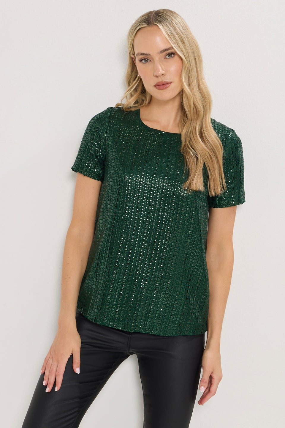Long Tall Sally Green Crew Neck Sequin Top
