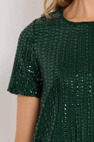 Long Tall Sally Green Crew Neck Sequin Top